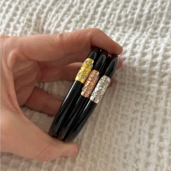 BudhaGirl black Three Kings Bracelet Set with Gold, Silver, and Rose Accents - Picture 2 of 2